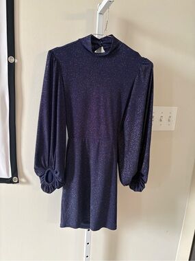 Lucy in the Sky Sparkle Navy Purple Mock-Neck Party Dress